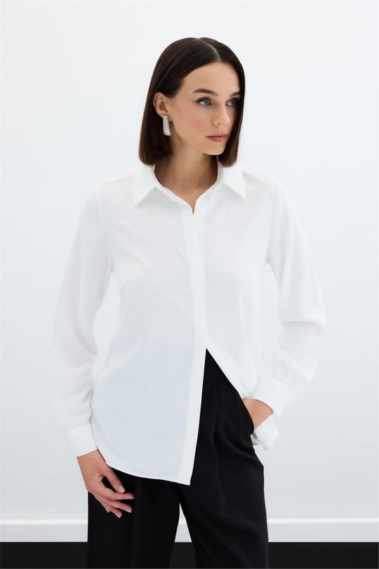 Sateen 987-2053 Ekru Saten Gömlek