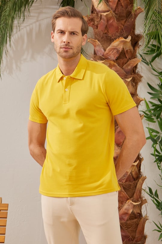 Erkek Basic Polo Yaka Ti ort Regular Fit Sar