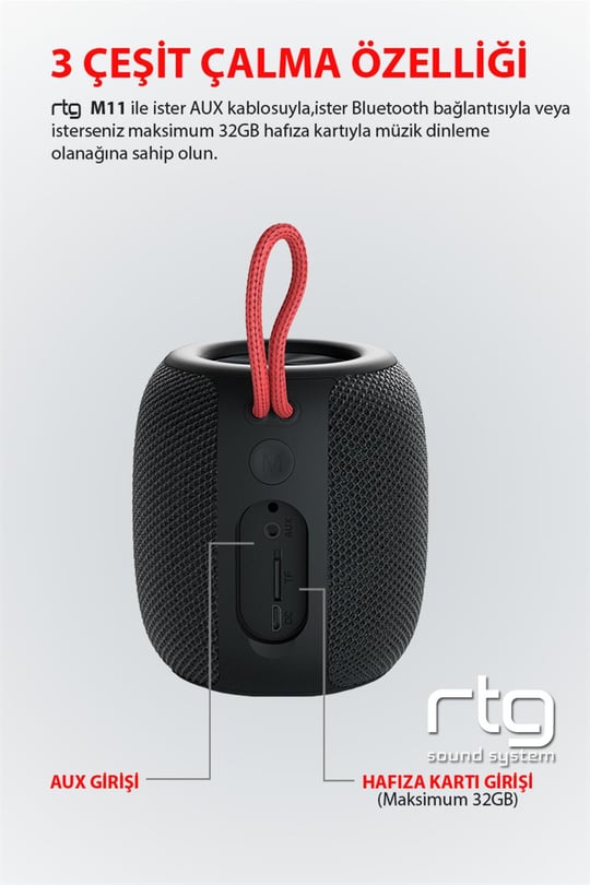 RTG M11 Bluetooth Hoparlör Aux Sd Kart USB Taşınabilir Ses Bombası Siyah -  RTG Store