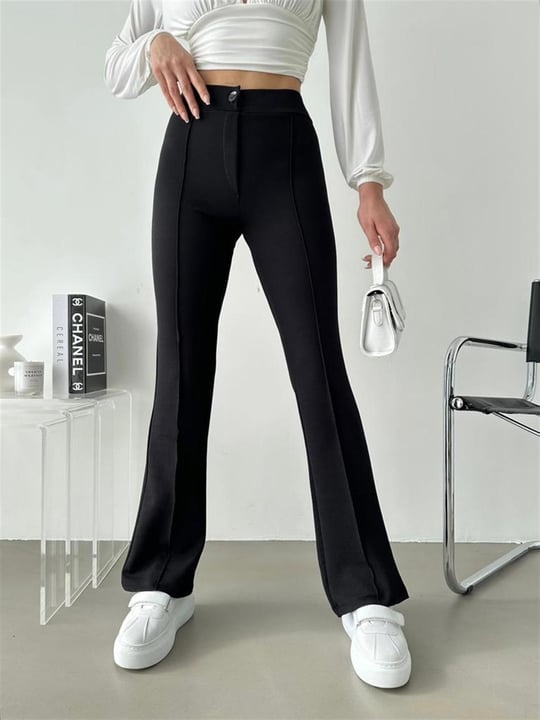 kadın çımalı yüksek bel ispanyol paça esnek pantolon