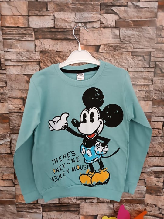 Mickey Resimli Erkek Sweatshirt Ye il