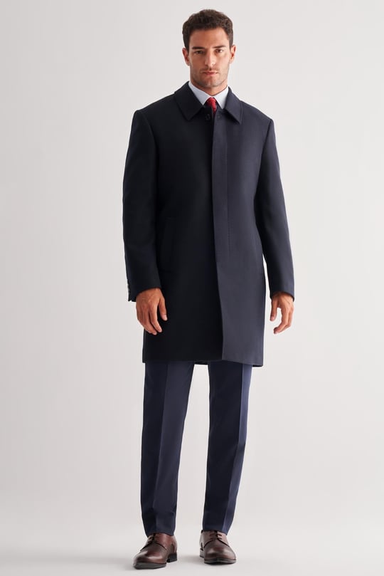 Lacivert Berberi Yaka Tam Astar Classic Comfort Fit Esnek Kaşe