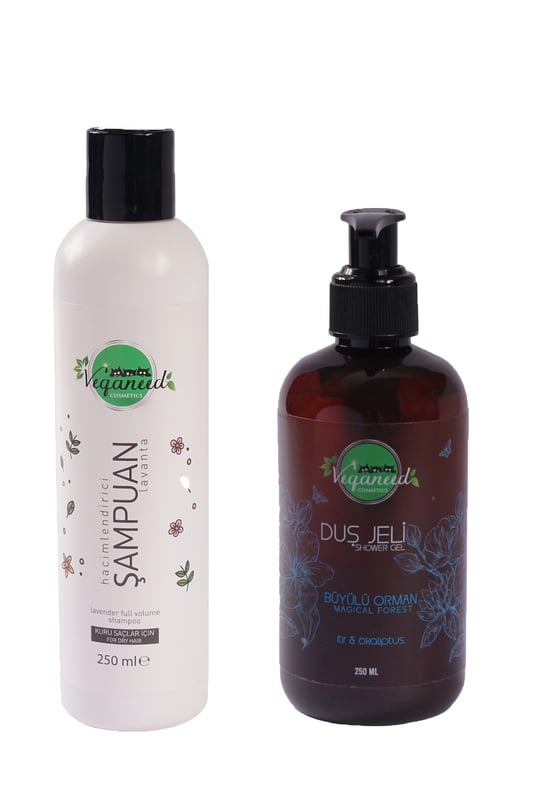 Veganeed Vegan Hacimlendirici Lavanta Aromalı Şampuan ve Itır Aromalı Duş  Jeli | Kuru Saçlar | 250 Ml +250 Ml
