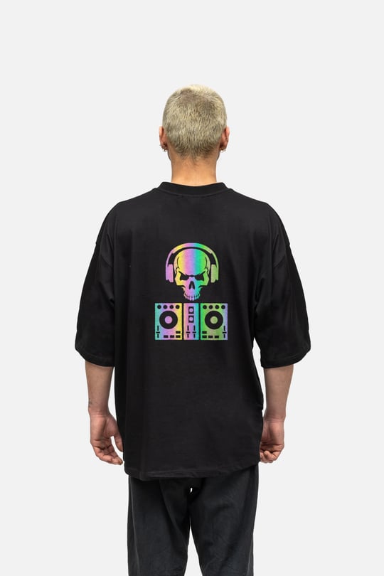 AFTERBASE Dj Skull Reflektorlu Oversize T shirt
