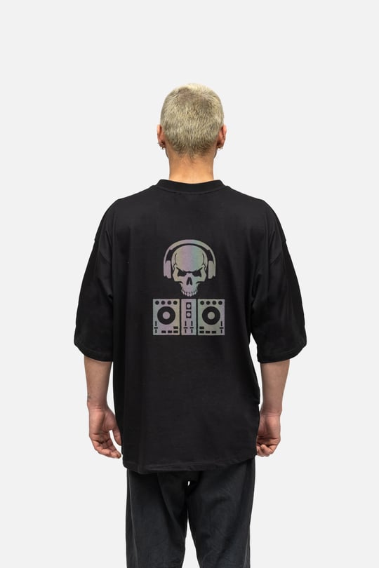 AFTERBASE Dj Skull Reflektorlu Oversize T shirt