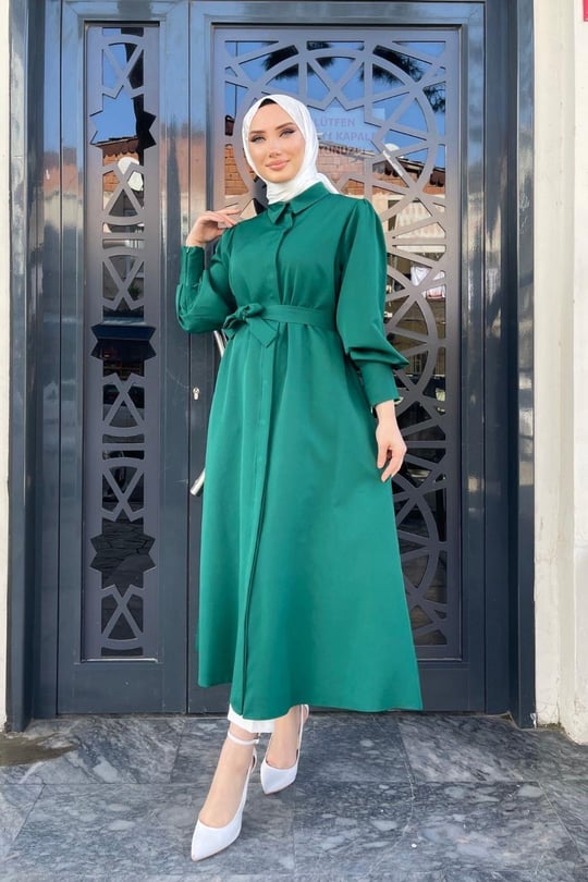 Gizli Düğmeli Kap Yeşil – Şule Giyim | Tesettür Giyim