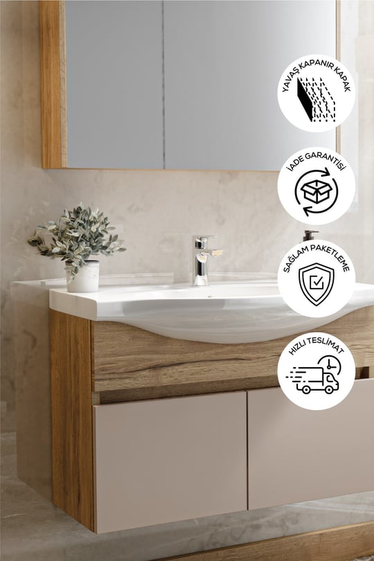 Balneom Banyo Sümbül 65 Cm Banyo Dolabı Aynalı Dolaplı Üst Dolap Lavabo -  Balneom