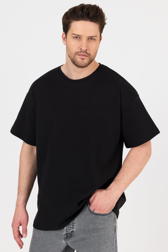 FİHA/7031-ERKEK DOUBLEFACE İNTERLOK OVERSIZE TSHIRT - KAHVE