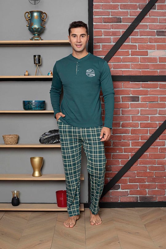 Ahengim Erkek Pijama Takımı İnterlok Altı Ekoseli Pamuklu Mevsimlik  M70082270 - Ahengim - Online Giyim Mağazası
