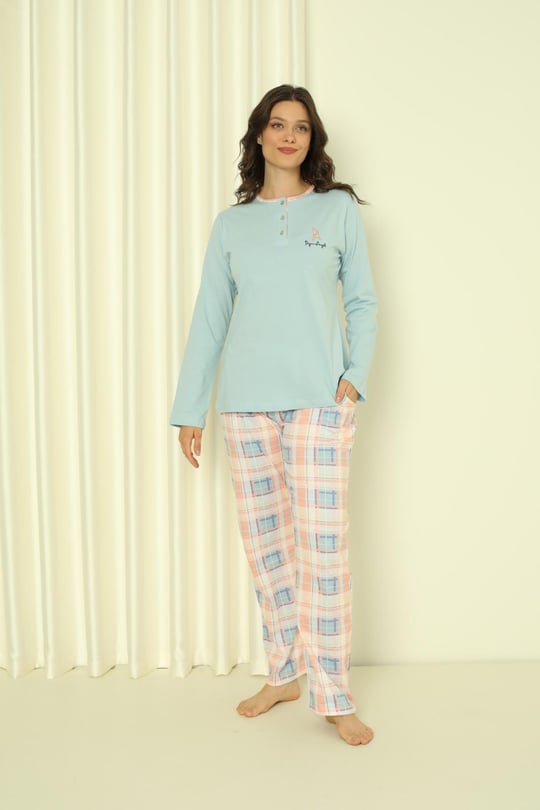 Kadın Pijama Takımı Süprem Uzun Kol Altı Ekoseli Pamuklu Mevsimlik  W20302244 - Ahengim - Online Giyim Mağazası