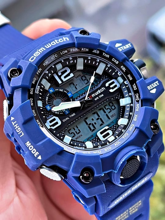 Comwatch Dijital Analog Mekanizmalı Silikon Kordon Mavi Renk Outdoor Erkek  Spor Kol Saati 1523A-MMSW