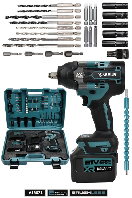 Assur 800 NM TORKLU 32 PARÇA 21V ÇİFT AKÜLÜ 1/2 ŞARJLI SOMUN SIKMA