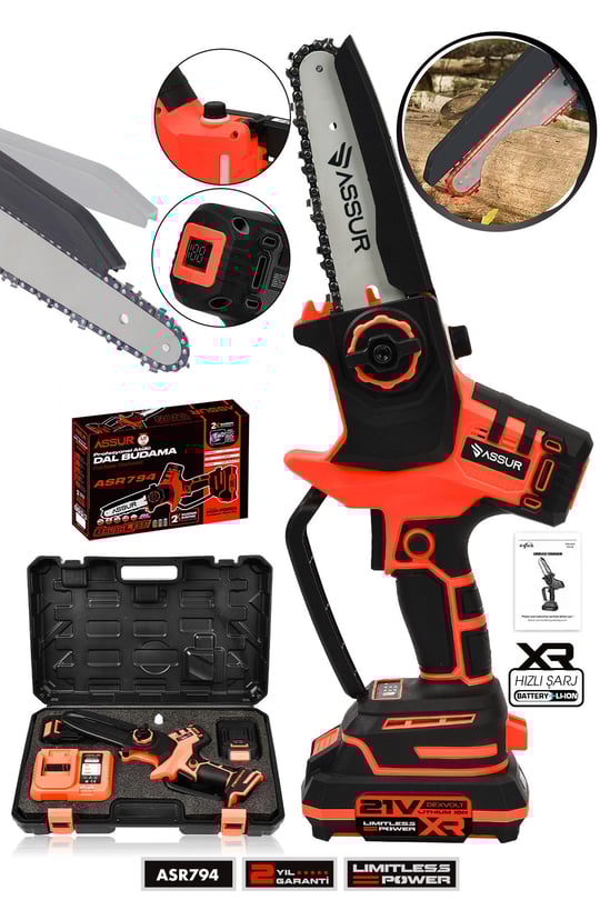Assur 18V Çift Akülü Çelik Şanzıman Dal Budama Makası & Testeresi