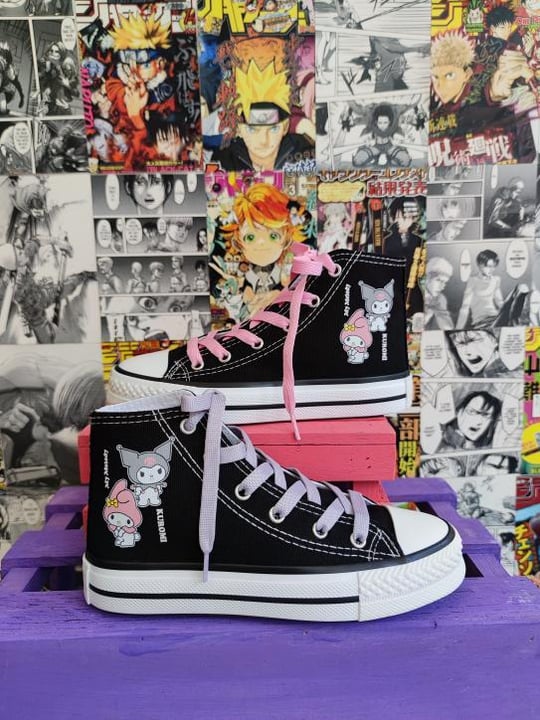 m-maki‪‪☺︎‬ MECH BUTİK Kuromi Baskılı Siyah Yüksek Taban Keten Bilekli Spor