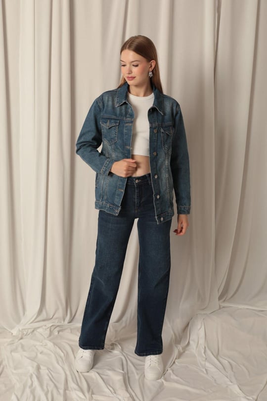 Wholesale Jean Fabric Hip Length Women s Navy Blue Denim Jacket Wholesale Jacket