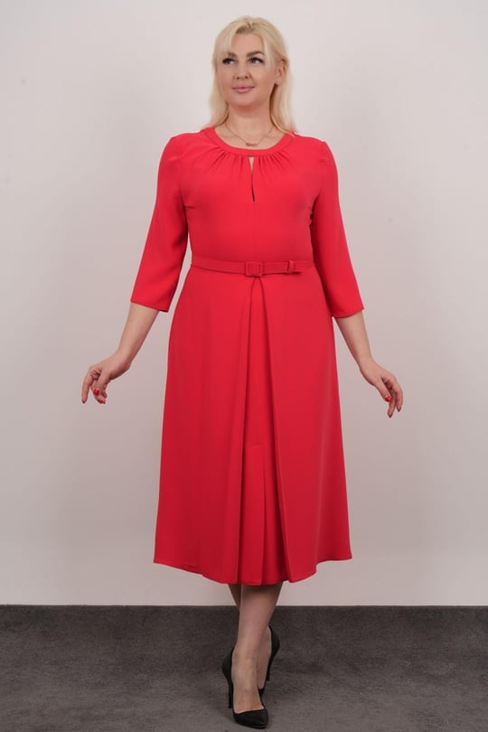 Women 3/4-sleeve midi dress Plus size wholesale Scarlet Red color