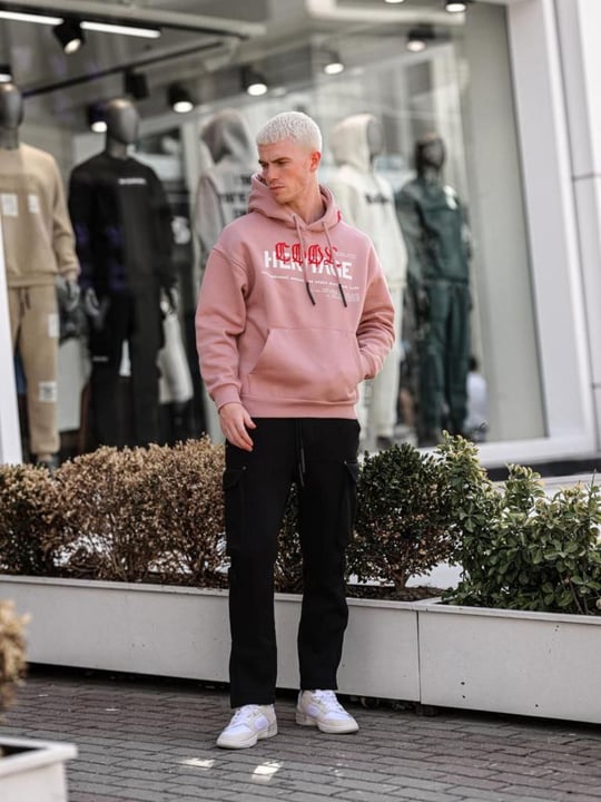 Men embroidered hoodie with kangaroo pocket wholesale Rose Gold color Wholesale Sweatshirt
