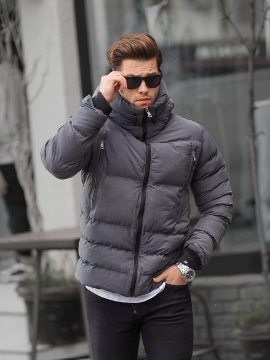 Men hooded puffer jacket wholesale Smoke Gray color | From Turkey