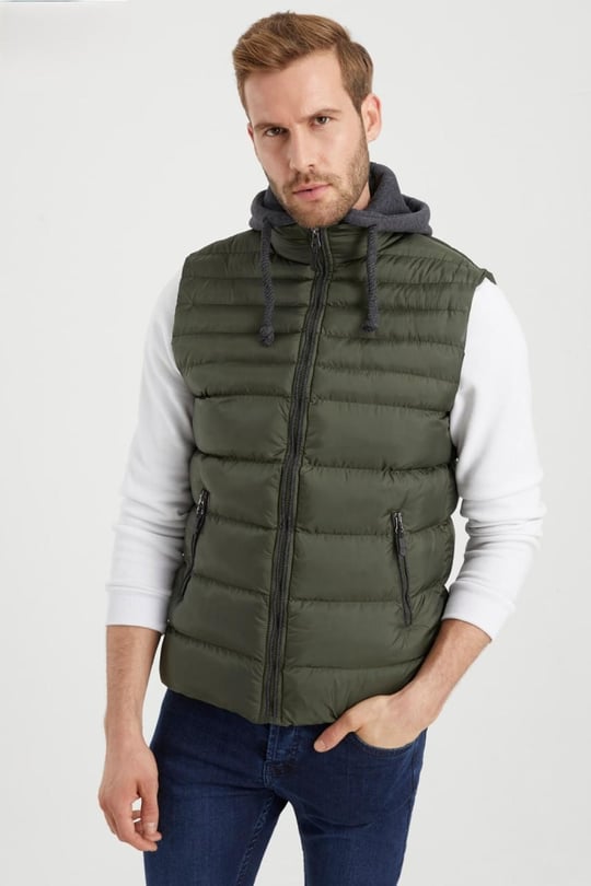 Men hooded puffer vest wholesale Khaki color