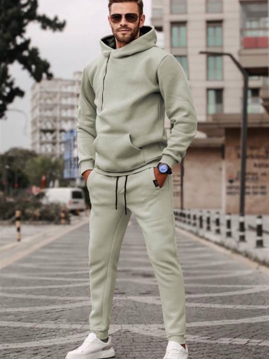 Men hoodie and sweatpants wholesale Olive color From Turkey