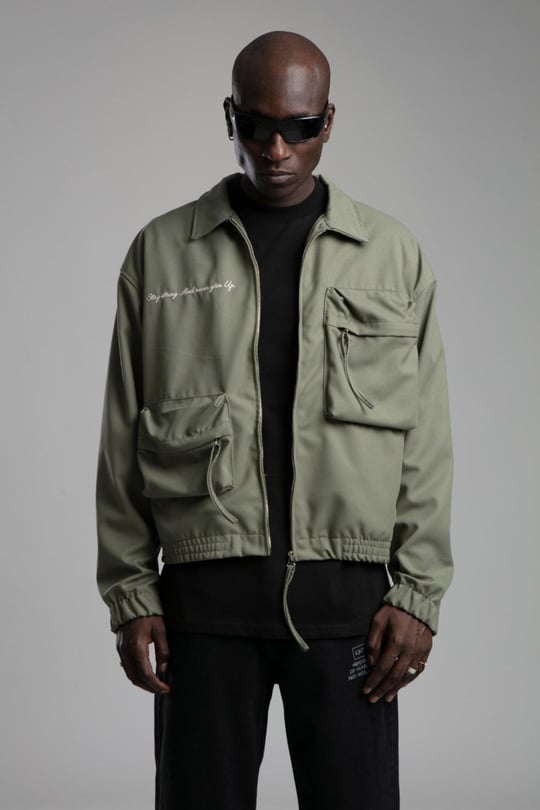 Wholesale Men Khaki Zip Up Denim Jackets with Pockets Wholesale Kot Ceket