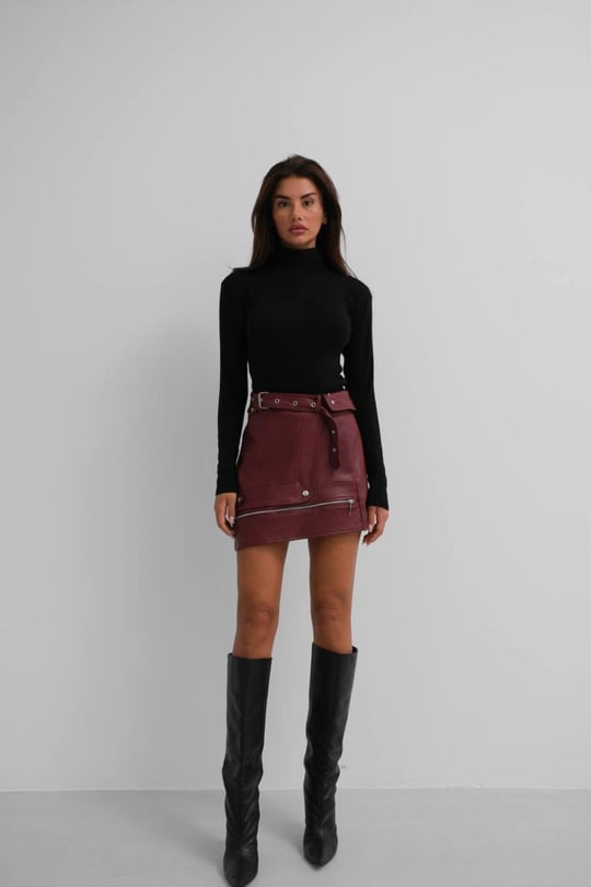 Ladies burgundy leather skirt online