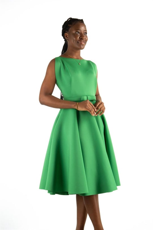 Green boat neck dress hotsell