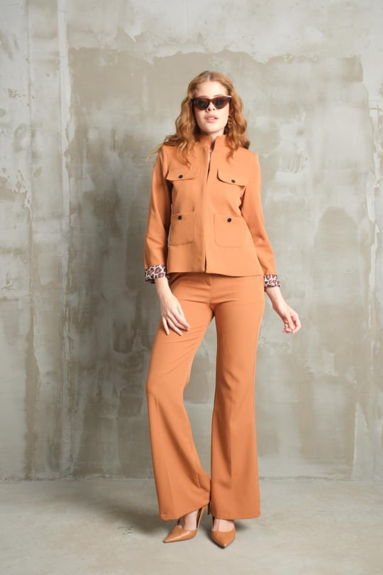 Wholesale Women Ochre Two Piece Suits Blazer and Pants Set