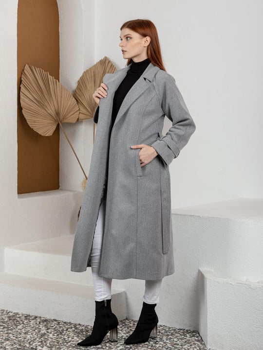 Grey knee sales length coat