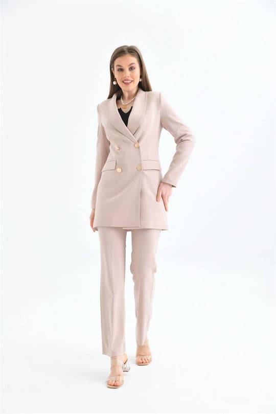 Women blazer and pants suit Big size wholesale Beige color