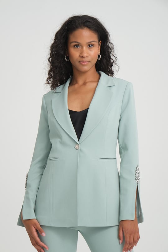 Women blazer jacket and pants suit Plus size wholesale Pale Mint color Wholesale Classic