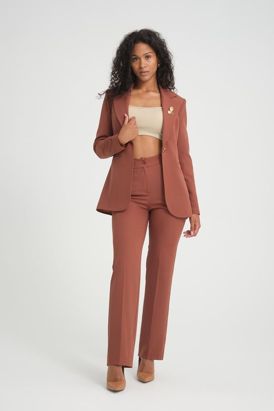 Women blazer jacket and pants suit Plus size wholesale Tobacco Brown color Wholesale Classic