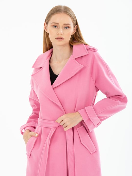 Women coat with belt wholesale Baby Pink color Wholesale Overcoat