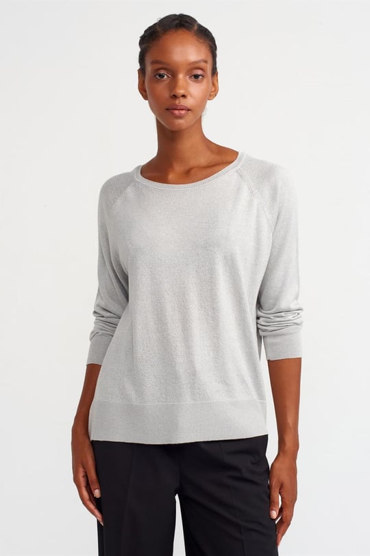 Women Crew Neck Glittery Basic Thin Knit Sweater Wholesale gray Color