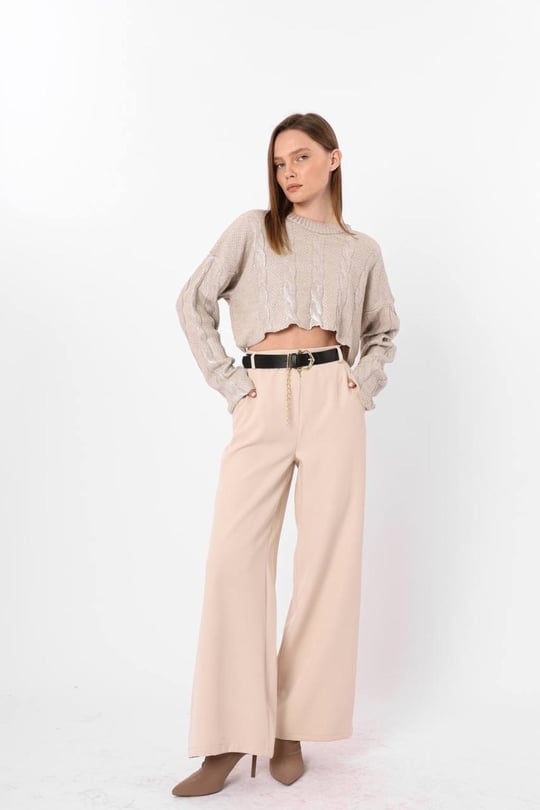 Women high-rise wide-leg trousers wholesale Cream color