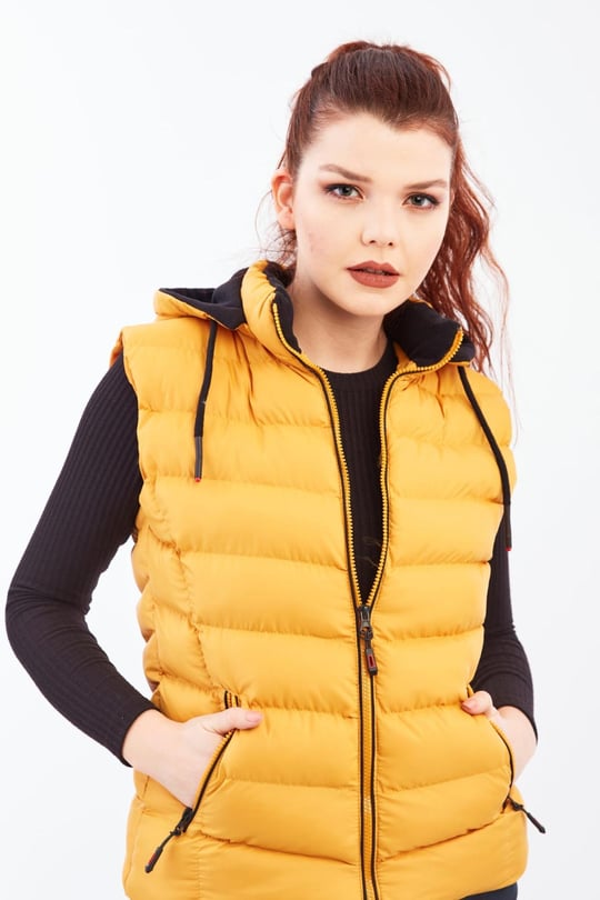 Mustard yellow puffer vest discount