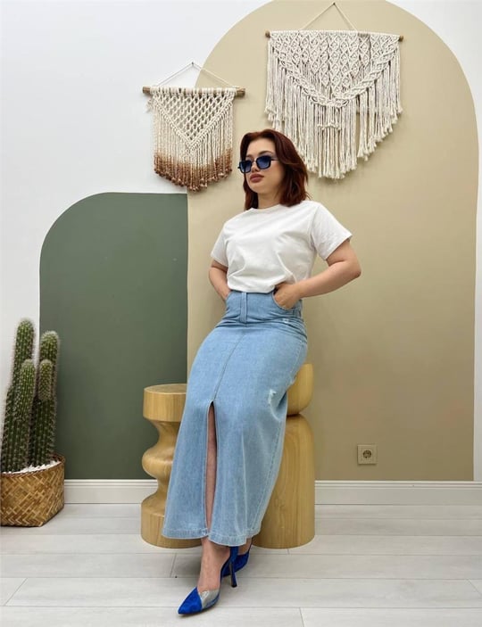 Long denim jean skirts wholesale hotsell