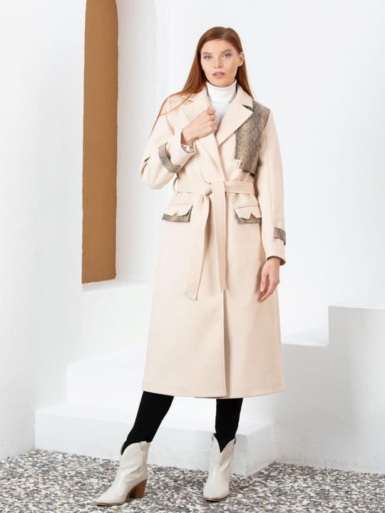 Cream knee shop length coat