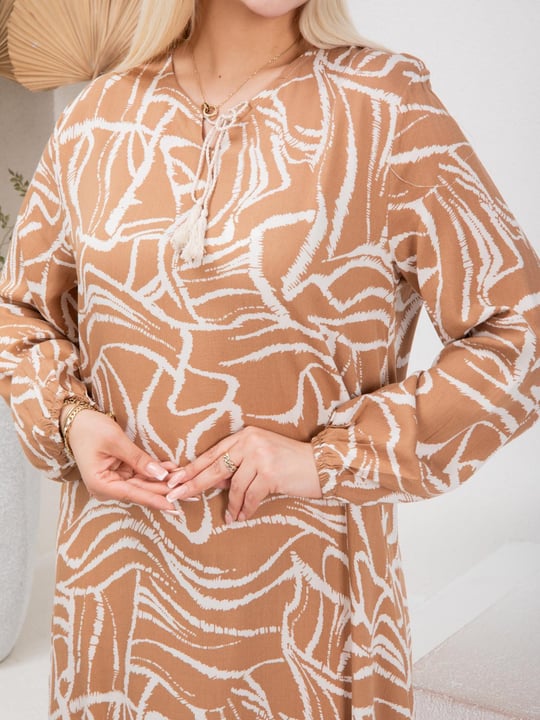 Women Long-Sleeve Patterned Maxi Dress Big Size Wholesale Persian