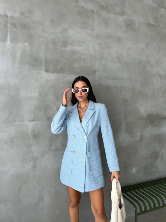 Women mini blazer dress wholesale Light Blue color Wholesale Mini