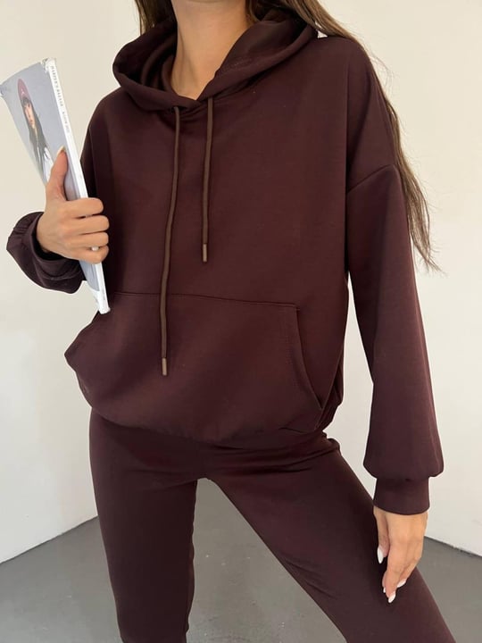 Women oysho fabric hoodie and pants set wholesale Brown color | From Turkey
