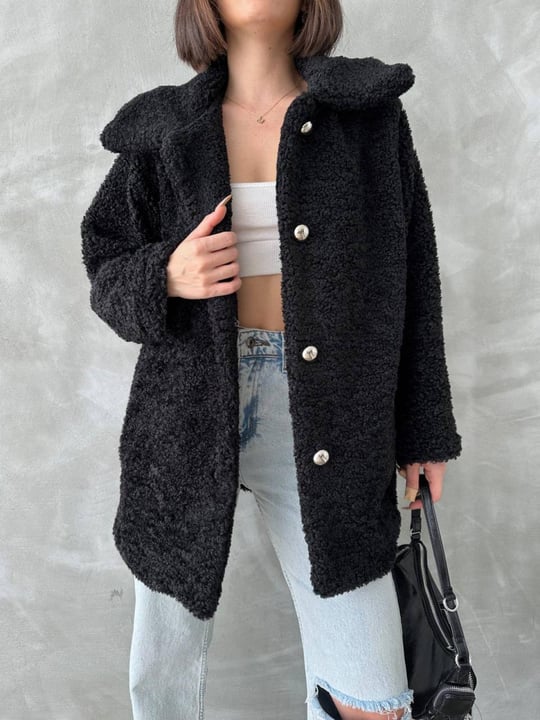 Women plush coat wholesale Black color Wholesale Overcoat