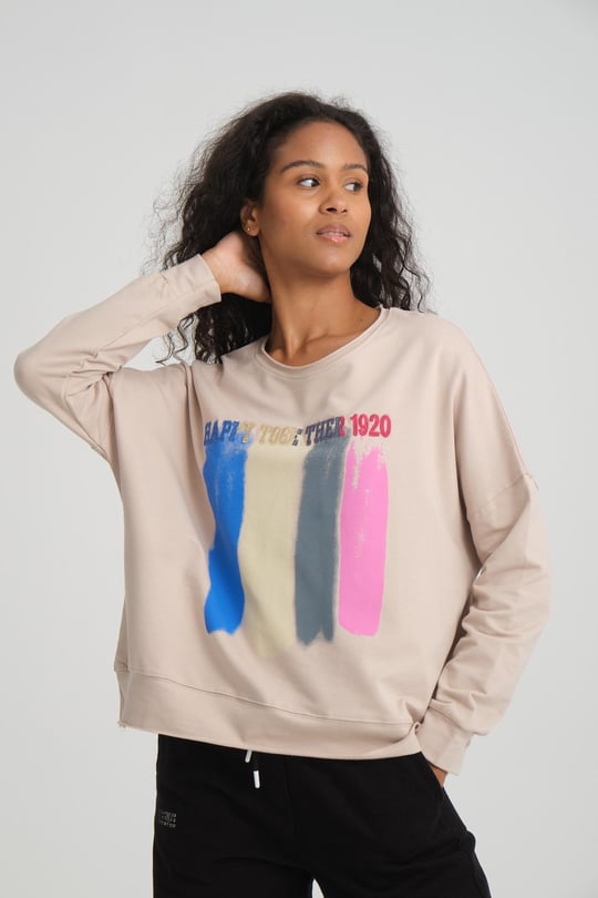 Women printed sweatshirt wholesale Cream color Wholesale Sweatshirt