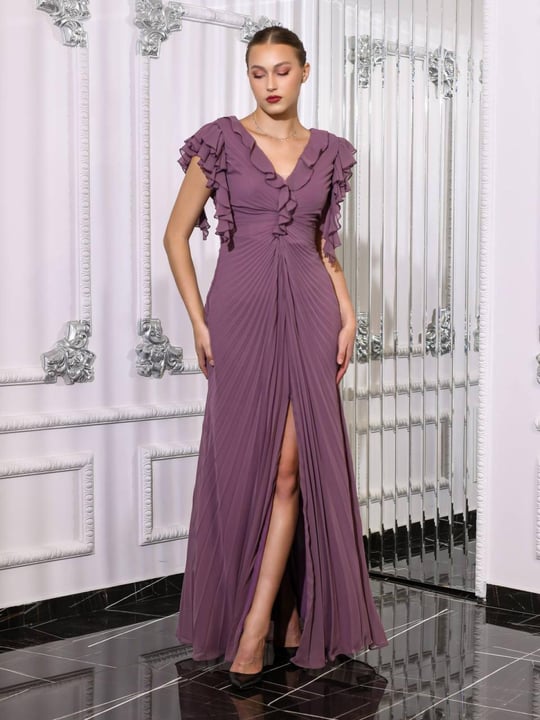 Women short sleeve maxi dress wholesale Mauve Taupe color Wholesale Evening Dress