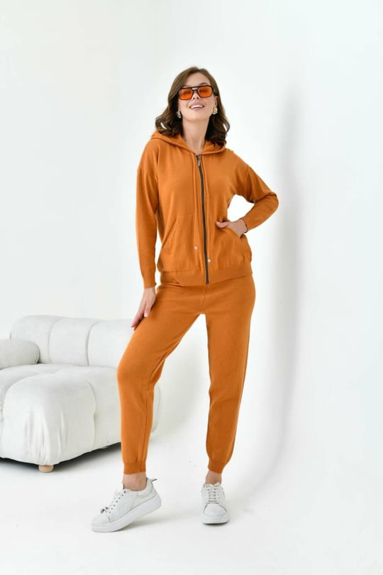 Women Sweatsuit Wholesale Ochre Color Wholesale Tracksuit Set