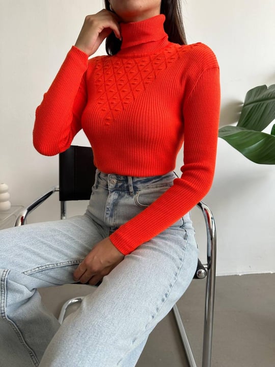 Women turtleneck sweater wholesale Coral color Wholesale Jumper Cardigan