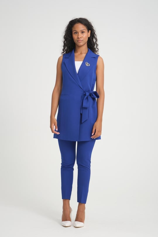 Women vest and pants suit Plus size wholesale Sax Blue color 