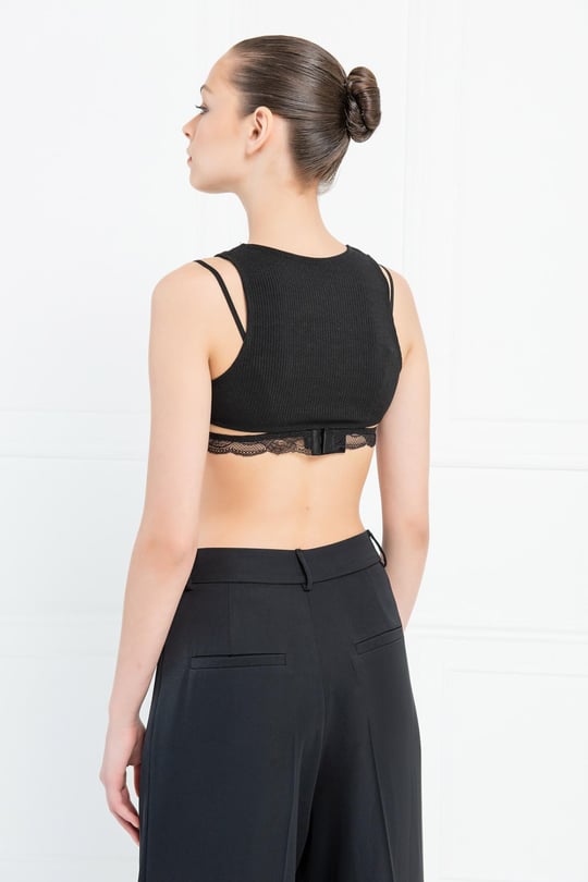 Kad n Toptan Siyah Dantel Bralette Crop Top Toptan Sat