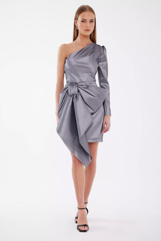 Grey satin mini fashion dress