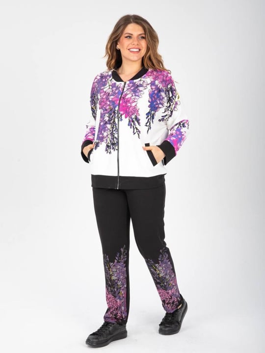 Women zip up patterned sweatsuit wholesale White color Wholesale Tracksuit Set